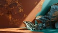 Sunbeam illuminating abstract rocks and golden texture in a surreal landscape
