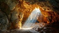 Sunbeam illuminating a cave interior Royalty Free Stock Photo