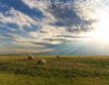 Sunbeam Light Rays Shining Down on Country Landscape