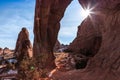 Sunbeam through Pine Tree Arch, Arches National Park, Utah Royalty Free Stock Photo