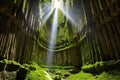 sunbeam between pyramid crevices, moss included