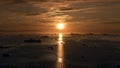 Sunbeam on arctic ocean in greenland