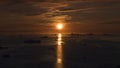 Sunbeam on arctic ocean in greenland