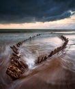 The Sunbeam ship wreck on the Rossbeigh beach at sunset, Ireland