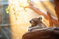 sunbeam spotlighting dozing koala