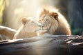 sunbeam spotlighting a lion couples rest