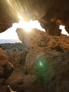 sunbeam in volcanic rocks