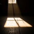 Sunbeam Through Window Grating on Wooden Floor Royalty Free Stock Photo