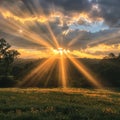 Sunbeams breaking through dark clouds after a storm