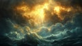 Sunbeams breaking through dark clouds after a storm Royalty Free Stock Photo