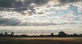 Sunbeams through Dramatic Clouds over Golden Field Royalty Free Stock Photo