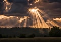 Sunbeams through the Dramatic Clouds at Sunset