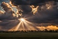 Sunbeams through the Dramatic Clouds at Sunset