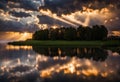 Sunbeams through the Dramatic Clouds at Sunset