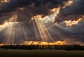 Sunbeams through the Dramatic Clouds at Sunset