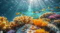 Sunbeams Illuminate Colorful Fish And Coral Underwater