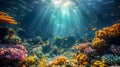 Sunbeams Illuminate Colorful Fish And Coral Underwater