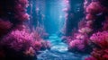Sunbeams illuminate the soft pink coral forest AI Generated