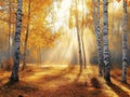 Sunbeams Illuminating a Forest Path in Autumn Royalty Free Stock Photo