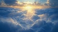 Sunbeams Illuminating a Sea of Clouds at Sunset Royalty Free Stock Photo