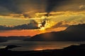 Sunbeams at Kotor bay late afternoon Royalty Free Stock Photo