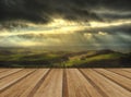 Sunbeams over Big Moor in Peak District National Park in Autumn