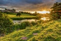 Sunbeams over River Aln at Alnwick Royalty Free Stock Photo