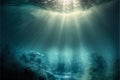 Sunbeams and sea deep or ocean underwater, landscape background Royalty Free Stock Photo