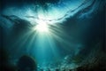 Sunbeams and sea deep or ocean underwater, scenery background Royalty Free Stock Photo