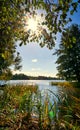 Sunbeams on a small island in Lankower Lake in Schwerin