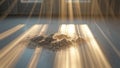 Photorealistic image of a dust in sunbeam over coffee table Royalty Free Stock Photo