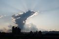 Beautiful sunbeams in Banqiao District,Taiwan during a sunset.