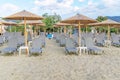 Sunbed on beach background front view Royalty Free Stock Photo
