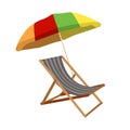 Sunbed with umbrella flat icon. Cartoon Vector illustration