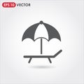 sunbed and umbrella single vector icon