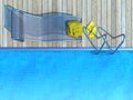 Sunbed with yellow towel and flips flops beside swimming pool Royalty Free Stock Photo