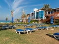 Sunbeds of beach resort in Dubai