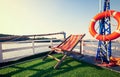 Sunbeds on the cruise ship in midday Royalty Free Stock Photo