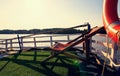 Sunbeds on the cruise ship in midday Royalty Free Stock Photo