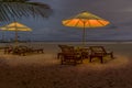 Sunbeds in evening light at Sanur Beach on the Island of Bali