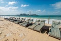 Sunbeds on the sandy beach of JBR Dubai UAE