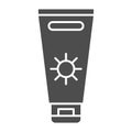 Sunblock cream solid icon, Summer concept, Sunscreen sign on white background, sun protection cream icon in glyph style