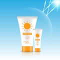 Sunblock product design mockup, cosmetic advertisement design, vector