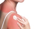 Sunblock on the shoulder of a young woman Royalty Free Stock Photo