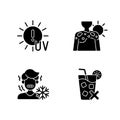 Sunburn risk black glyph icons set on white space Royalty Free Stock Photo