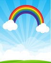 Sunburst and blue sky and rainbow background with copyspace vector illustration Royalty Free Stock Photo