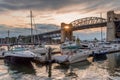 Sunburst through Burrard Bridge, Vancouver, Canada. Royalty Free Stock Photo