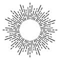 Sunburst doodle line art. Hand drawn sun burst, round banner with circle explosion. Retro sketch radial rays, black