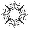 Sunburst doodle line art. Hand drawn sun burst, round banner with circle explosion. Retro sketch radial rays, black