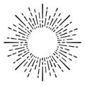 Sunburst doodle line art. Hand drawn sun burst, round banner with circle explosion. Retro sketch radial rays, black Royalty Free Stock Photo